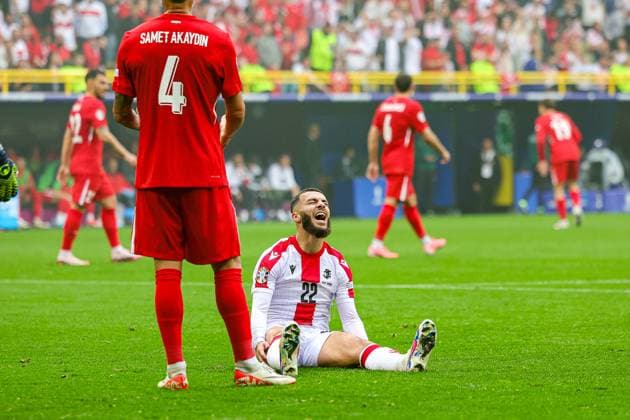 Turkey v Georgia Euro 2024 18 06 2024. Group F Georges Mikautadze of Georgia responds to a near miss during the Euro 2024 match between Turkey and Georgia at BVB Stadion, Dortmund, Germany on 18 June 2024. Editorial use only , Copyright: xNigelxKeenex PSI-19820-0021