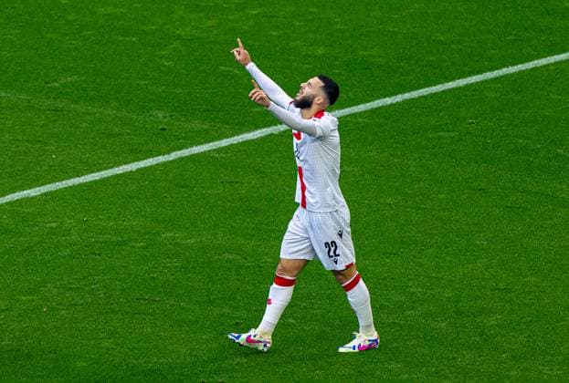 Football - UEFA EURO, EM, Europameisterschaft,Fussball 2024 - Group F - Turkey v Georgia DORTMUND, GERMANY - Tuesday, June 18, 2024: Georgia s Georges Mikautadze celebrates after scoring the first equalising goal during the UEFA Euro 2024 Group F match between Turkey and Georgia at the Westfalenstadion. (Photo by David Rawcliffe Propaganda) DORTMUND Westfalenstadion NORTH RHINE-WESTPHALIA GERMANY  Copyright: xDavidxRawcliffex P2024-06-18-Turkey_Georgia-39