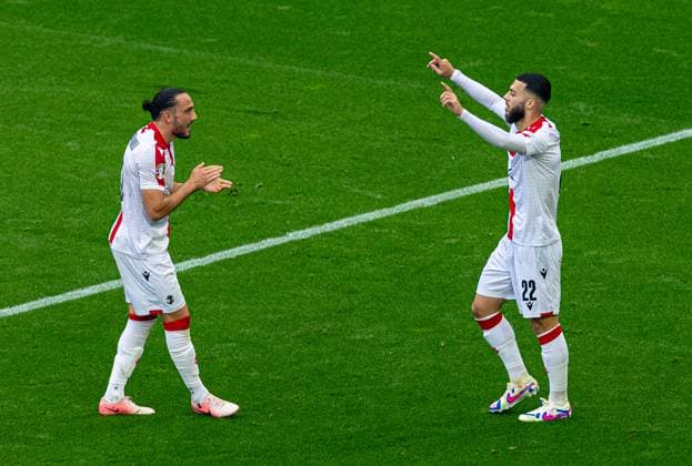 Football - UEFA EURO, EM, Europameisterschaft,Fussball 2024 - Group F - Turkey v Georgia DORTMUND, GERMANY - Tuesday, June 18, 2024: Georgia s Georges Mikautadze celebrates after scoring the first equalising goal during the UEFA Euro 2024 Group F match between Turkey and Georgia at the Westfalenstadion. (Photo by David Rawcliffe Propaganda) DORTMUND Westfalenstadion NORTH RHINE-WESTPHALIA GERMANY  Copyright: xDavidxRawcliffex P2024-06-18-Turkey_Georgia-40