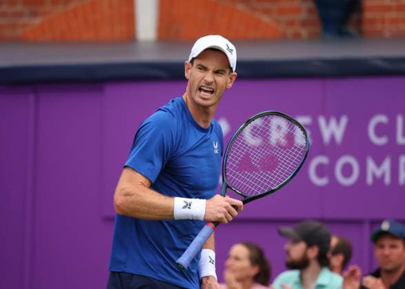18th June 2024; Cinch Championships, Queens Club, West Kensington, London, England: Cinch Championships Queens Club, Day 2; Spectators waving the flag of Scotland for Andy Murray (GBR) celebrates winning the first set against Alexei Papyrin (AUS), mens singles match  ActionPlus12656468 JohnxPatrickxFletcher