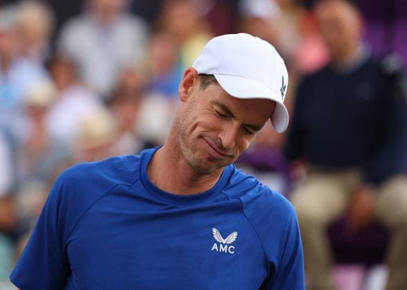 Sport Bilder des Tages 18th June 2024; Cinch Championships, Queens Club, West Kensington, London, England: Cinch Championships Queens Club, Day 2; Spectators waving the flag of Scotland for Andy Murray (GBR) reacts after losing a point to Alexei Papyrin (AUS), mens singles match  ActionPlus12656459 JohnxPatrickxFletcher