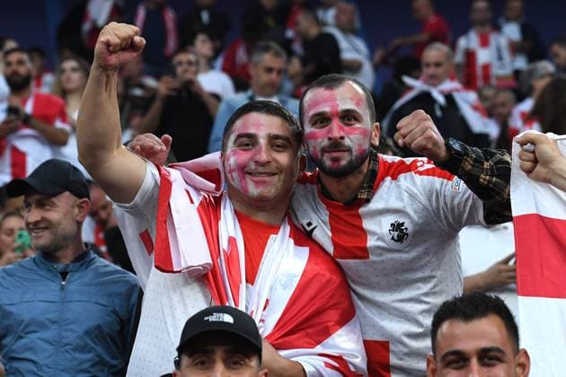 Soccer UEFA EURO 2024 Group Stage 1 Matchday Turkey Georgia on 18 06 2024 at BVB Stadion Dortmund in Dortmund Fans Spectators Georgia Made-up Make-up Fan Spectators xRx