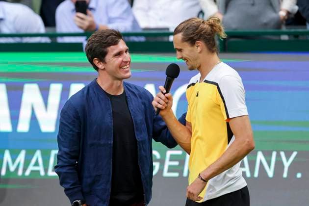 Mischa Zverev former tennis pro and Alexander Zverev Germany talk, TERRA WORTMANN Open 2024, Oscar Otte vs Alexander Zverev, Gerry Weber Stadium, 18 06 2024, Halle, Germany