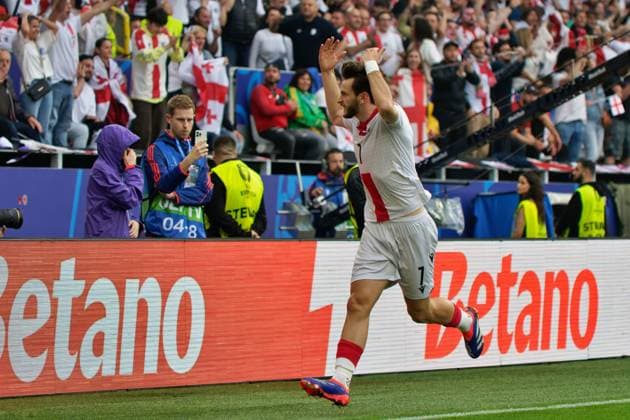 Khvicha Kvaratskhelia of Georgia celebrates during UEFA EURO, EM, Europameisterschaft,Fussball 2024 - Turkiye vs Georgia, UEFA European Football Championship in Dortmund, Germany, June 18 2024  Copyright: xEmmanuelexMastrodonato IPAxSportx xx IPA_47249614 IPA_Agency_IPA47249614