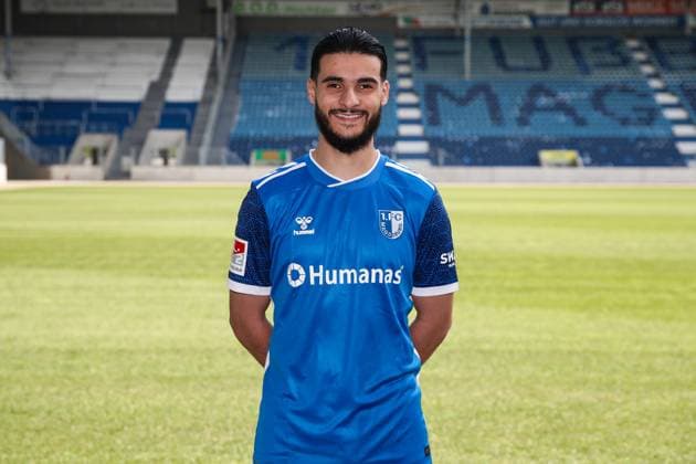 Mohammed El Hankouri 1 FC Magdeburg,11 2 Soccer Bundesliga Season 2024 2025 Photo session 1 FC Magdeburg with new additions and team in the new home jersey at the AVNET Arena in Magdeburg Soccer,Man,Men,Germany,18 06 2024