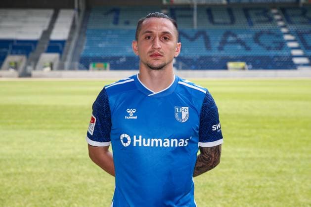 Baris Atik 1 FC Magdeburg,23 2 Soccer Bundesliga Season 2024 2025 Photo session 1 FC Magdeburg with new additions and team in the new home jersey in the AVNET Arena in Magdeburg Soccer,Man,Men,Germany,18 06 2024