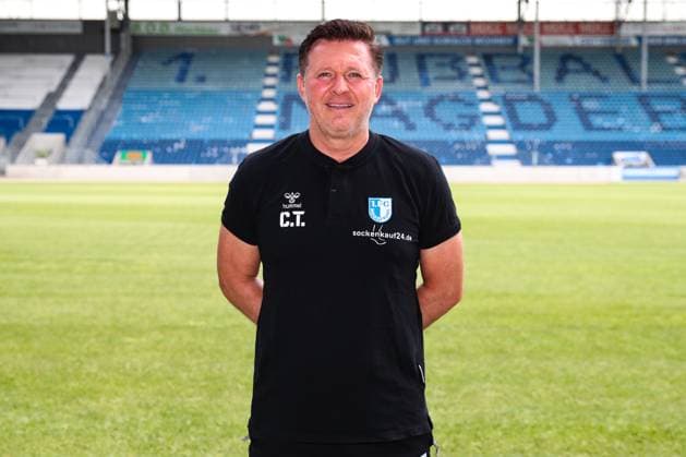 Coach Christian Titz 1 FC Magdeburg 2 Soccer Bundesliga Season 2024 2025 Photo session 1 FC Magdeburg with new additions and team in the new home jersey at the AVNET Arena in Magdeburg Soccer,Man,Men,Germany,18 06 2024