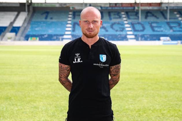 Athletic trainer Jannik Kirchenkamp 1 FC Magdeburg 2 Soccer Bundesliga season 2024 2025 Photo session 1 FC Magdeburg with new additions and team in the new home jersey at the AVNET Arena in Magdeburg Soccer,Man,Men,Germany,18 06 2024