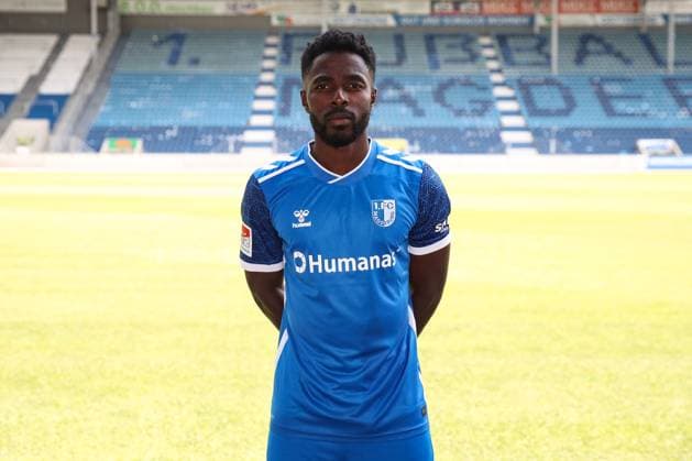 Daniel Heber 1 FC Magdeburg,15 2 Soccer Bundesliga Season 2024 2025 Photo session 1 FC Magdeburg with new additions and team in the new home jersey in the AVNET Arena in Magdeburg Soccer,Man,Men,Germany,18 06 2024