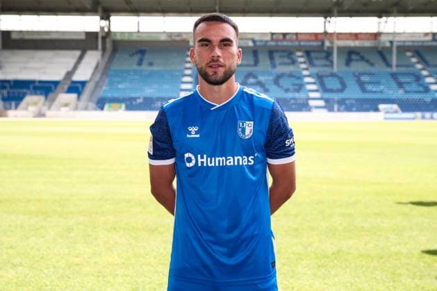 Emir Kuhinja 1 FC Magdeburg,18 2 Soccer Bundesliga Season 2024 2025 Photo session 1 FC Magdeburg with new additions and team in the new home jersey in the AVNET Arena in Magdeburg Soccer,Man,Men,Germany,18 06 2024