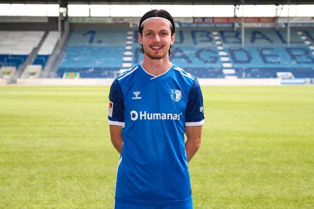 Jean Hugonet 1 FC Magdeburg,24 2 Soccer Bundesliga Season 2024 2025 Photo session 1 FC Magdeburg with new additions and team in the new home jersey at the AVNET Arena in Magdeburg Soccer,Man,Men,Germany,18 06 2024