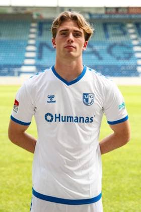 Goalkeeper Noah Kruth 1 FC Magdeburg,30 2 Soccer Bundesliga Season 2024 2025 Photo session 1 FC Magdeburg with new additions and team in the new home jersey at the AVNET Arena in Magdeburg Soccer,Man,Men,Germany,18 06 2024