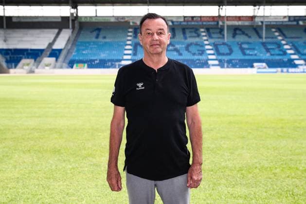 Managing Director Sports Otmar Schork 1 FC Magdeburg 2 Soccer Bundesliga Season 2024 2025 Photo session 1 FC Magdeburg with new additions and team in the new home jersey at the AVNET Arena in Magdeburg Soccer,Man,Men,Germany,18 06 2024