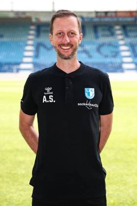 Co-coach Andreas Schumacher 1 FC Magdeburg 2 Soccer Bundesliga season 2024 2025 Photo session 1 FC Magdeburg with new additions and team in the new home jersey at the AVNET Arena in Magdeburg Soccer,Man,Men,Germany,18 06 2024