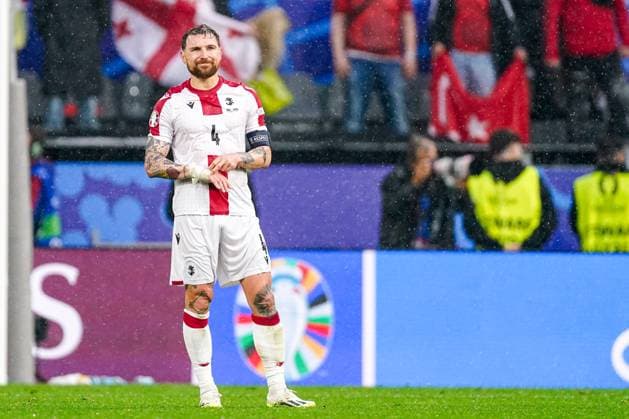2024-06-18 Turkiye v Georgia - Group F - UEFA EURO, EM, Europameisterschaft,Fussball 2024 DORTMUND, GERMANY - JUNE 18: Guram Kashia of Georgia looks dejected after conceding his sides third goal during the Group F - UEFA EURO 2024 match between Turkiye and Georgia at BVB Stadion Dortmund on June 18, 2024 in Dortmund, Germany. (Photo by Joris Verwijst BSR Agency) Dortmund Germany Content not available for redistribution in The Netherlands directly or indirectly through any third parties. Copyright: xBSRxAgencyx
