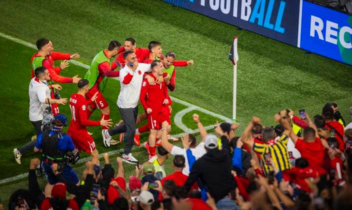 Dortmund, Germany 18th Jun 2024 Goal celebration Kerem Akturkoglu TUR , Mert Muldur TUR Okay Yokuslu TUR Hakan Calhanoglu TUR Arda Guler TUR , Ahmetcan Kaplan TUR Turkey Georgia Georgia 15 06 2024