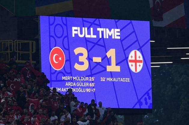 Soccer UEFA EURO 2024 Group Stage 1 Matchday Turkey Georgia on 18 06 2024 at BVB Stadion Dortmund in Dortmund Final Scoreboard Video Wall 3 1 xRx