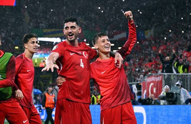 Football, European Championship, EURO 2024, Group F, Signal Iduna Park Dortmund Turkey Georgia 3 1 Final cheer Arda Güler TUR and Samet Akaydin TUR Cheers, joy, action