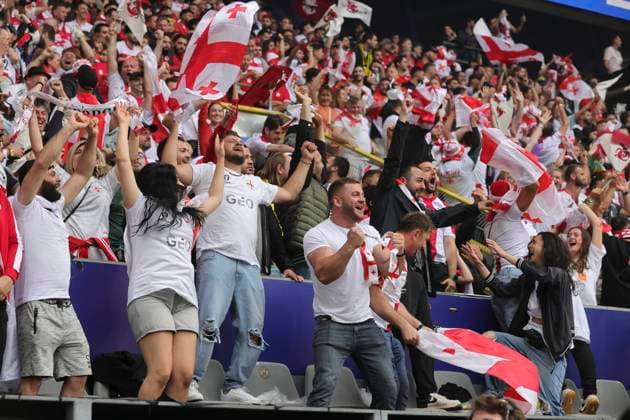 Turkey v Georgia UEFA EURO, EM, Europameisterschaft,Fussball 2024 Group F The Georgia fans celebrate their side?s 1st goal during the UEFA Euro 2024 Group F match between Turkey and Georgia at Signal Iduna Park, Dortmund Copyright: xPaulxChestertonx FIL-20283-0016 UK Newspapers OUT