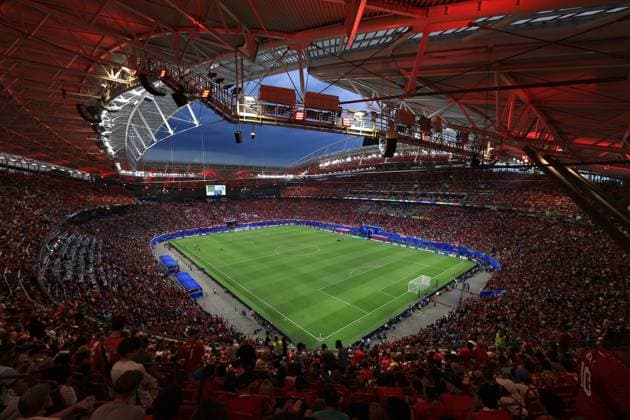 Fußball UEFA EURO 2024 Gruppe F Portugal gegen Tschechische Republik 18. Juni 2024 UEFA EURO 2024 Gruppe F Portugal gegen Tschechische Republik Gesamtansicht des Fußballstadions Leipzig Foto Simon Stacpoole Abseits Leipzig Deutschland  Copyright: xSimonxStacpoolexOffside