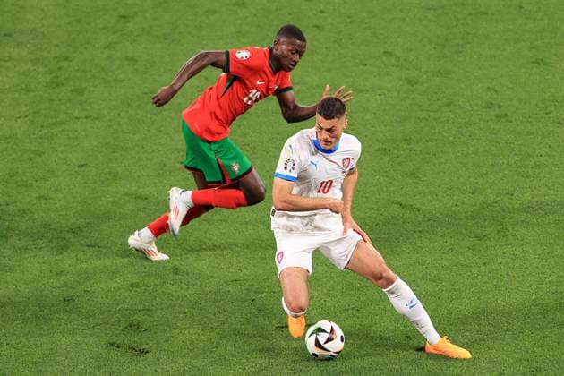Fußball UEFA EURO 2024 Gruppe F Portugal gegen Tschechische Republik 18. Juni 2024 UEFA EURO 2024 Gruppe F Portugal gegen Tschechische Republik Patrik Schick aus Tschechien Foto Simon Stacpoole Abseits Leipzig Deutschland  Copyright: xSimonxStacpoolexOffside