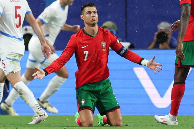 Cristiano Ronaldo of Portugal appeals Portugal v Czechia, UEFA European Championship, EM, Europameisterschaft 2024, Group F, Football, Leipzig Stadium, Leipzig, Germany, 18 Jun 2024 EDITORIAL USE ONLY No use with unauthorised audio, video, data, fixture lists, club league logos or live services. Online in-match use limited to 120 images, no video emulation. No use in betting, games or single club league player publications. Copyright: xMattxWest Shutterstockx 14543474ar