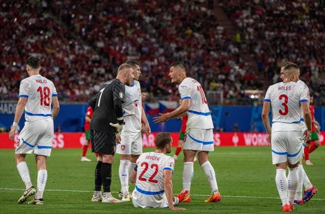 Football, Men, Season 2023 24, UEFA Euro 20204, Group F 1 Matchday in Leipzig, Portugal Czech Republic, f l Ladislav Krejci Czech Republic , Goalkeeper Jindrich Stanek Czech Republic , Robin Hranac Czech Republic , Tomas Soucek Czech Republic , Patrik Schick Czech Republic , Tomas Holes Czech Republic , 18 06 2024, Copyright: xMatthiasxKochx