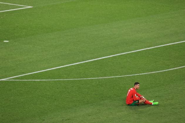 Fußball UEFA EURO 2024 Gruppe F Portugal - Tschechische Republik 18. Juni 2024 UEFA EURO 2024 Gruppe F Portugal - Tschechische Republik Cristiano Ronaldo von Portugal reagiert Foto Simon Stacpoole Abseits Leipzig Deutschland  Copyright: xSimonxStacpoolexOffside