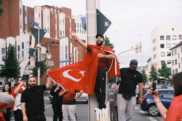 18 06 2024 Kassel European Football Championship 2024 UEFA EURO 2024 Turkish fans celebrate in Kassel after the Turkish European Championship teams victory over Georgia