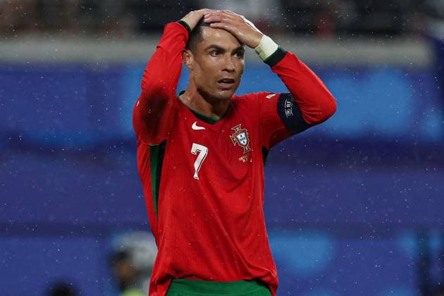 Cristiano Ronaldo of Portugal shows a look of dejection after the opening goal Portugal v Czechia, UEFA European Championship, EM, Europameisterschaft 2024, Group F, Football, Leipzig Stadium, Leipzig, Germany, 18 Jun 2024 EDITORIAL USE ONLY No use with unauthorised audio, video, data, fixture lists, club league logos or live services. Online in-match use limited to 120 images, no video emulation. No use in betting, games or single club league player publications.  Copyright: xMattxWest Shutterstockx 14543474bn