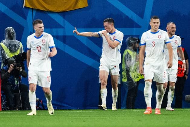 240618 Lukas Provod of Czech Republic celebrates after 0 1 during the UEFA Euro 2024 Football Championship match between Portugal and Czech Republic on June 18, 2024 in Leipzig Photo Mathias Bergeld BILDBYRAN kod MB MB0938 fotboll football soccer fotballs em europamästerskap em uefa euro uefa european football championship euro 2024 portugal czech republic bbeng jubel  Copyright: MATHIASxBERGELD BB240618MB102