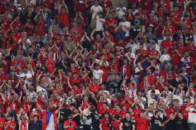 Czechia fans celebrate the opening goal scored by Lukas Provod of Czechia Portugal v Czechia, UEFA European Championship, EM, Europameisterschaft 2024, Group F, Football, Leipzig Stadium, Leipzig, Germany, 18 Jun 2024 EDITORIAL USE ONLY No use with unauthorised audio, video, data, fixture lists, club league logos or live services. Online in-match use limited to 120 images, no video emulation. No use in betting, games or single club league player publications.  Copyright: xMattxWest Shutterstockx 14543474bv
