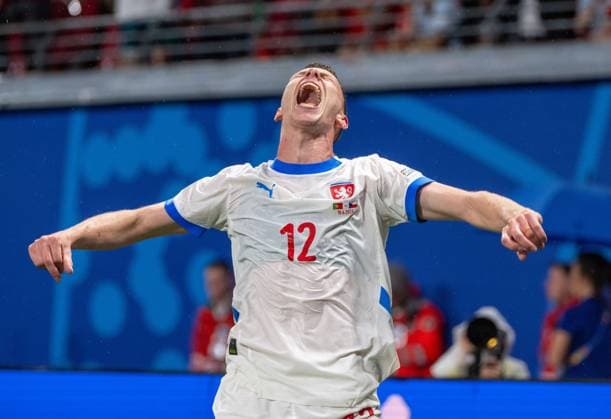 Football, Men, Season 2023 24, UEFA Euro 20204, Group F 1 Matchday in Leipzig, Portugal Czech Republic, David Doudera Czech Republic , Celebration after goal to 0 1, 18 06 2024, Copyright: xMatthiasxKochx