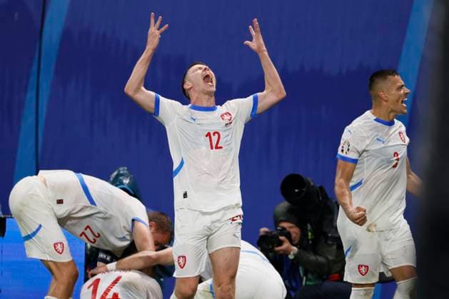 Portugal v Czechia: Group F - UEFA EURO, EM, Europameisterschaft,Fussball 2024 David Doudera and Tomas Holes of Czechia celebrates 1st goal during the UEFA EURO 2024 group stage match between Portugal and Czechia at Football Stadium Leipzig on June 18, 2024 in Leipzig, Germany. Leipzig Football Stadium Leipzig Germany Germany Copyright: xRichardxSellers Sportsphoto APLx 14041323
