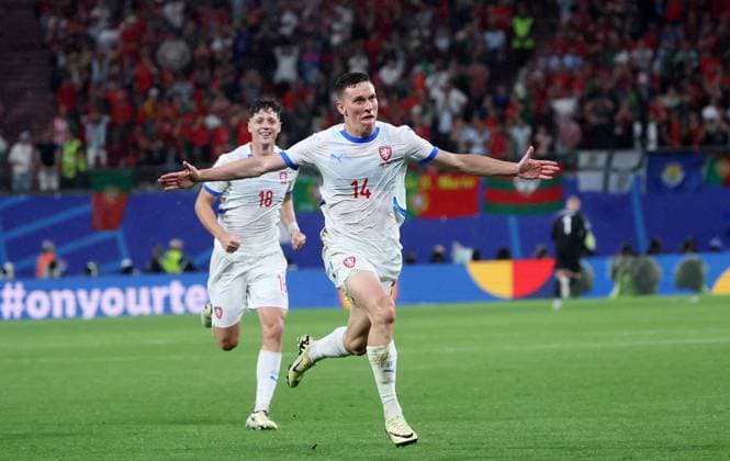Portugal Czech Republic UEFA EURO 2024 Leipzig, 18 06 2024, Leipzig Stadium, UEFA EURO 2024 Germany , Gr F Preliminary Round , PORTUGAL vs CZECH REPUBLIC , Goal for Czech Republic 0 1 In the picture goal scorer Lukas Provod 14, Czech Republic , Goal celebration , Picture Point