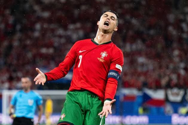 240618 Cristiano Ronaldo of Portugal reacts during the UEFA Euro 2024 Football Championship match between Portugal and Czech Republic on June 18, 2024 in Leipzig Photo Mathias Bergeld BILDBYRAN code MB MB0938 fotboll football soccer fotballs em europamästerskap em uefa euro uefa european football championship euro 2024 portugal czech republic bbeng depp  Copyright: MATHIASxBERGELD BB240618MB116