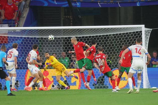 Portugal Czech Republic UEFA EURO 2024 Leipzig, 18 06 2024, Leipzig Stadium, UEFA EURO 2024 Germany , Gr F Preliminary Round , PORTUGAL vs CZECH REPUBLIC , In the picture Goal for Czech Republic, Lukas Provod 14, Czech Republic scores 0 1,