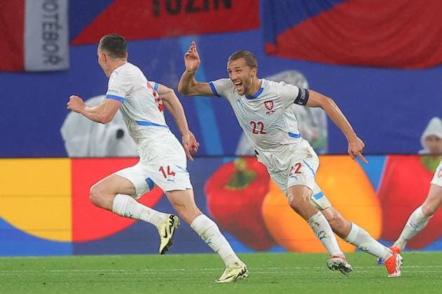Portugal Czech Republic UEFA EURO 2024 Leipzig, 18 06 2024, Leipzig Stadium, UEFA EURO 2024 Germany , Gr F Preliminary Round , PORTUGAL vs CZECH REPUBLIC , In the picture goal for Czech Republic, goal celebration after the 0 1, scorer Lukas Provod 14, Czech Republic