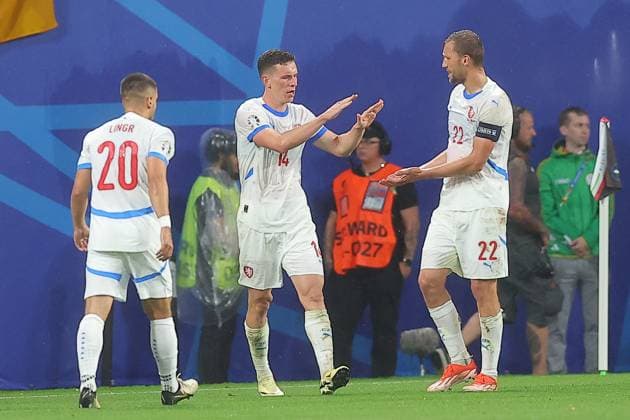 Portugal Czech Republic UEFA EURO 2024 Leipzig, 18 06 2024, Leipzig Stadium, UEFA EURO 2024 Germany , Gr F Preliminary Round , PORTUGAL vs CZECH REPUBLIC , In the picture goal for Czech Republic, goal celebration after the 0 1, scorer Lukas Provod 14, Czech Republic