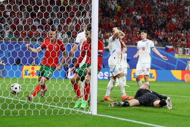 Portugal Czech Republic UEFA EURO 2024 Leipzig, 18 06 2024, Leipzig Stadium, UEFA EURO 2024 Germany , Gr F Preliminary Round , PORTUGAL vs CZECH REPUBLIC , In picture Goal for Portugal, Robin Hranac 4, Czech Republic scores own goal