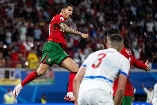 240618 Joao Cancelo of Portugal celebrates after 2 1 later disallowed after VAR check during the UEFA Euro 2024 Football Championship match between Portugal and Czech Republic on June 18, 2024 in Leipzig Photo Mathias Bergeld BILDBYRAN kod MB MB0938 fotboll football soccer fotballs fotballs em europamästerskap em uefa euro uefa european football championship euro 2024 portugal tjeckien czech republic bbeng jubel  Copyright: MATHIASxBERGELD BB240618MB124