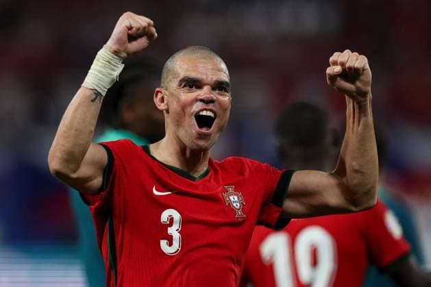 Pepe of Portugal celebrates at full-time Portugal v Czechia, UEFA European Championship, EM, Europameisterschaft 2024, Group F, Football, Leipzig Stadium, Leipzig, Germany, 18 Jun 2024 EDITORIAL USE ONLY No use with unauthorised audio, video, data, fixture lists, club league logos or live services. Online in-match use limited to 120 images, no video emulation. No use in betting, games or single club league player publications. Copyright: xMattxWest Shutterstockx 14543474dl