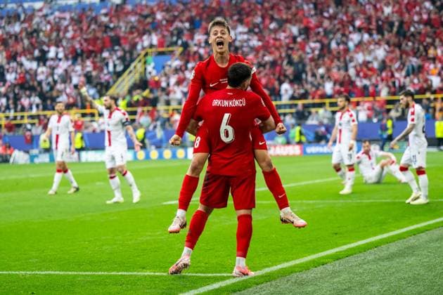 Turkiye v Georgia: Group F - UEFA EURO, EM, Europameisterschaft,Fussball 2024 Arda Gueler is celebrating a not-given goal with Orkun Koekcue of Turkey during the UEFA EURO 2024 group stage match between Turkiye and Georgia at Football Stadium Dortmund on June 18, 2024 in Dortmund, Germany. Dortmund Germany  Copyright: xHeshamxElsherifx originalFilename:elsherif-notitle240618_npuCB.jpg