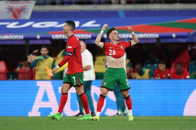 Leipzig Stadium Leipzig, Tuesday, June 18, 2024 UEFA EURO 2024 Germany, Group F stage Matchday 1 Group F Portugal Czechia, Cristiano Ronaldo Portugal , Francisco Conceicao Portugal Torjubel, Goal celebration, celebrate the goal Copyright: JoaquimxFerreira