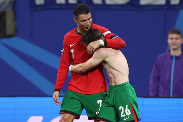 Leipzig Stadium Leipzig, Tuesday, June 18, 2024 UEFA EURO 2024 Germany, Group F stage Matchday 1 Group F Portugal Czechia, Cristiano Ronaldo Portugal , Francisco Conceicao Portugal Torjubel, Goal celebration, celebrate the goal Copyright: JoaquimxFerreira