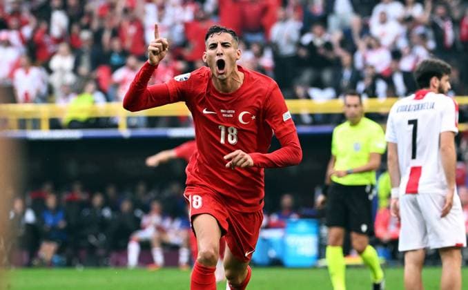 Soccer, European Championship, EURO 2024, Group F, Signal Iduna Park Dortmund Turkey Georgia 3 1 Cheers Mert Müldür TUR after his goal for 1 0 Cheers, joy, action