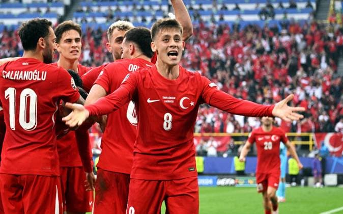 Football, European Championship, EURO 2024, Group F, Signal Iduna Park Dortmund Turkey Georgia 3 1 Cheers Arda Güler TUR after the 1-0 goal by Mert Müldür TUR Cheers, joy, action Cheers, joy, action