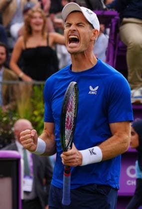Andy Murray celebrates his first round win Cinch Championships, Day 2, Tennis, Queen s Club, London, UK - 18 June 2024  Copyright: xJavierxGarcia Shutterstockx 14543312fe