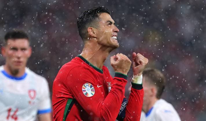 Cristiano Ronaldo disappointed after missed goal chance Disappointment Sport Football Soccer European Championship Euro 2024 European Championship Men Season 2023 2024 18 06 2024 Portugal POR vs Czech Republic CZE in Leipzig DFL regulations prohibit any use of photographs as image sequences and or quasi video