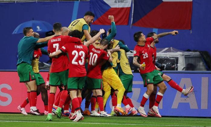 Francisco Conceicao cheers after 2 1 with the team Joy Emotion Cheering Sport Football Soccer European Championship Euro 2024 European Championship Men Season 2023 2024 18 06 2024 Portugal POR vs Czech Republic CZE in Leipzig DFL regulations prohibit any use of photographs as image sequences and or quasi video